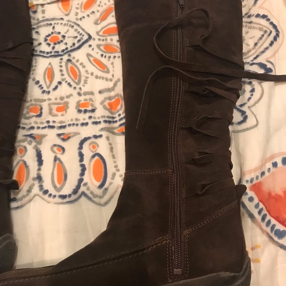 Dark Brown Suede Slouchy Winter Boots, Fur - Picture 3 of 6